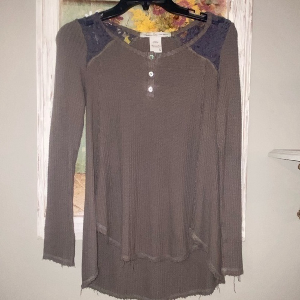American Rag Cie Boho Peasant Top Blouse Shirt ￼ Crochet Detail Small